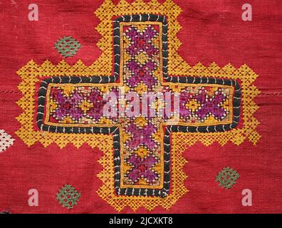 Antike Indische Tribal Textil Rajasthan Motiv Stickerei Handgemachte Vintage Schal Dekor Kunst Kunst Kunst Tuch Stoff Stockfoto