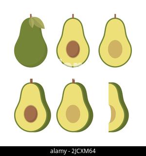 Realistische Vektor-Avocados-Illustration. Ganze und geschnittene Avocado isoliert auf weißem Hintergrund Stock Vektor