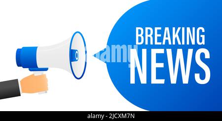 Männliche Hand mit Megaphon und Sprechblase „Breaking News“. Lautsprecher. Vektorgrafik Stock Vektor