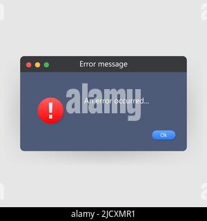 Systemfehler Vektorsymbol Fehler pc-Schnittstelle. Fehlermeldung Popup-Fenster mit Computerwarnung. Stock Vektor