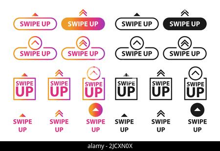 Wischen Sie nach oben, eine Reihe von Schaltflächen für soziale Medien. Werbung und Marketing in Social-Media-Anwendungen Stock Vektor