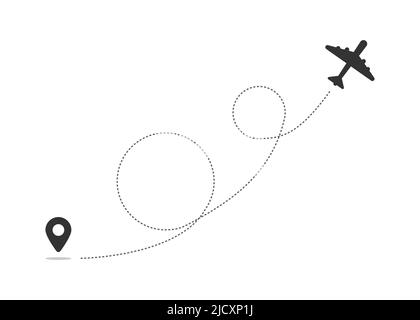 Vektor-Symbol für den Linienweg des Flugzeugs der Flugstrecke mit Startpunkt und Strichlinie. Stock Vektor