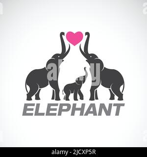 Vektor der Familie Elefanten und rosa Herz auf weißem Hintergrund, Wild Tiere, leicht bearbeitbare geschichteten Vektor-Illustration. Stock Vektor