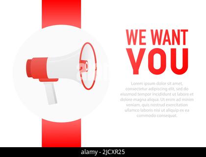 Hand hält Megaphon mit We Want You Stock Vektor