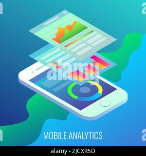 Mobile Analytics Concept Vektor flache isometrische Illustration Stock Vektor