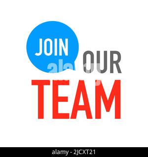 Werden Sie Teil unseres Teams. Abzeichen mit Megaphon-Symbol. Flache Vektorgrafik auf weißem Hintergrund. Stock Vektor