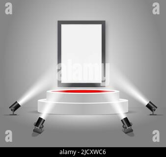 Vektor weißes rundes Podium mit leerem Bilderrahmen Stock Vektor