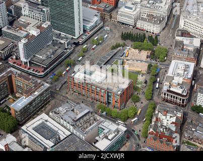 Luftaufnahme der Piccadilly Gardens im Stadtzentrum von Manchester Stockfoto