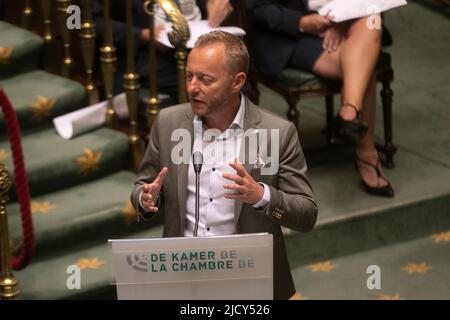 Brüssel, Belgien. 16.. Juni 2022. PS' Herve Rigot im Bild während einer Plenarsitzung der Kammer im Bundestag in Brüssel, Donnerstag, 16. Juni 2022. BELGA FOTO HATIM KAGHAT Kredit: Belga Nachrichtenagentur/Alamy Live News Stockfoto