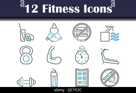 Fitness-Symbol-Set. Editierbare Fett Formatigte Kontur Mit Farbfüllungsdesign. Vektorgrafik. Stock Vektor