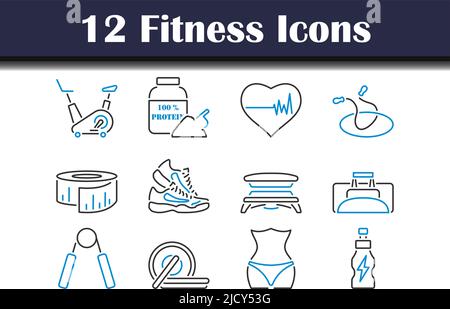 Fitness-Symbol-Set. Editierbare Fett Formatigte Kontur Mit Farbfüllungsdesign. Vektorgrafik. Stock Vektor