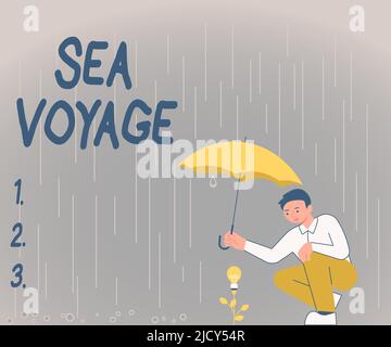 Textunterschrift mit Darstellung der Seefahrt. Geschäftsansatz Reiten auf dem Boot durch Ozeane in der Regel für Küstenländer Gentleman Holding Regenschirm wächst Stockfoto