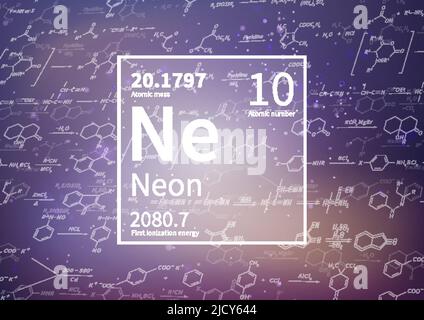 Neonchemisches Element mit erster Ionisationsenergie, Atommasse und Elektronegativitätswerten auf wissenschaftlichem Hintergrund Stock Vektor