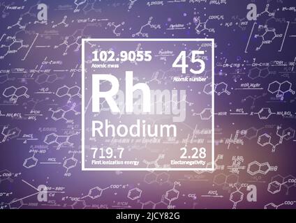 Rhoduim-chemisches Element mit erster Ionisationsenergie, Atommasse und Elektronegativitätswerten auf wissenschaftlichem Hintergrund Stock Vektor