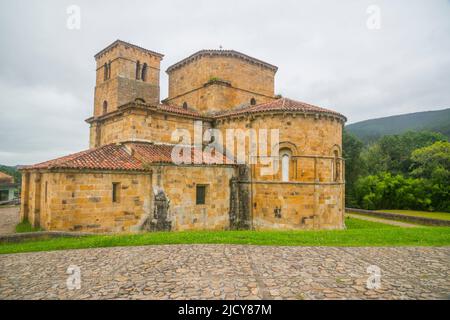 Stiftskirche. San Martin de Castañeda, Kantabrien, Spanien. Stockfoto