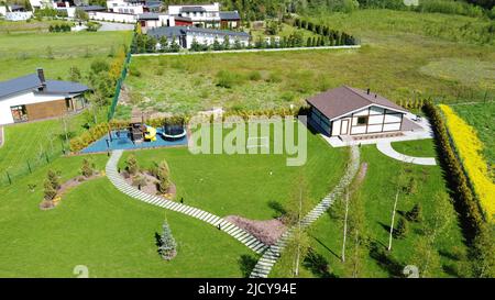 Luftaufnahmen eines teuren Landhauses Stockfoto