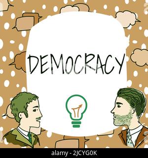 Konzeptionelle Darstellung Demokratie, Wort für die Freiheit der Vorführung, um ihre Gefühle und Überzeugungen auszudrücken Crew-Mitglieder betrachten Whiteboard Brainstorming N Stockfoto
