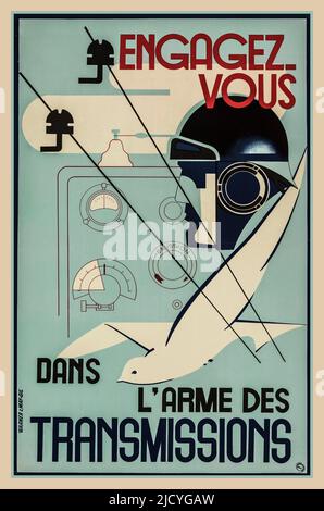 WW2 Vichy Frankreich Rekrutierungs-Propaganda-Poster der Vichy-Armee - tritt der Signalarmee bei. Affiche de recrutement de l'Armée de Vichy - Engagez-vous dans l'Arme des Transmissions. Französische Zusammenarbeit mit Nazi-Deutschland unter General Petain Vichy Frankreich Stockfoto