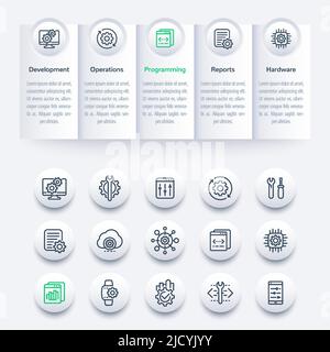 Infografiken für die Entwicklung, Banner- und Zeilensymbole Stock Vektor