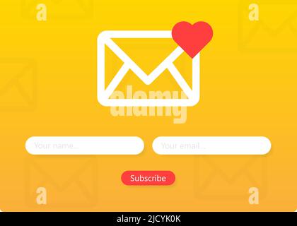 Abonnieren Sie unser Newsletter-Formular. Anmeldeformular mit Umschlag, E-Mail-Signatur. Vektorgrafik. Stock Vektor
