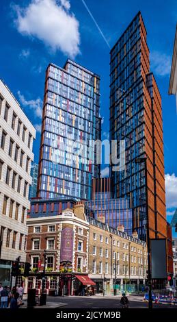 One Crown Place Sun Street London. Mixed-Use-Entwicklung in der City of London EC2, abgeschlossen im Mai 2021. Architekten Kohn Pedersen Fox Associates KPF Stockfoto