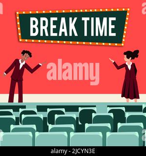 Text, der die Inspirationszeit anzeigt. Konzept Bedeutung Zeit der Ruhe oder Erholung nach der Durchführung bestimmter Arbeit männliche und weibliche Kollegen tun Stockfoto