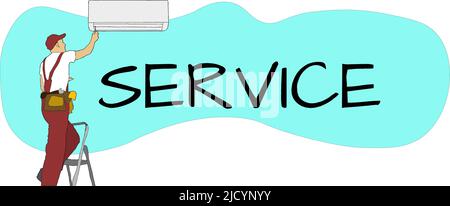 Service für die Reparatur und Wartung von Klimaanlagen. Vektorgrafik in einem flachen Stil Stock Vektor