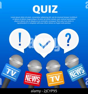Quiz-Logo mit Sprechblasensymbolen, Konzept des Fragebogens zeigen singen, Quiz-Taste. Stock Vektor