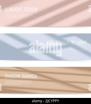 Drei realistische horizontale Banner mit Schatten auf farbigen Oberflächen isoliert Vektor-Illustration Stock Vektor