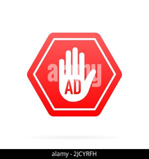 Rote Stoppschilder. Hand, Rechteck, Marke. Stoppsymbole im Kreis, Warnschilder, gefährliche und verbotene Schilder gesetzt. Vektorgrafik. Stock Vektor