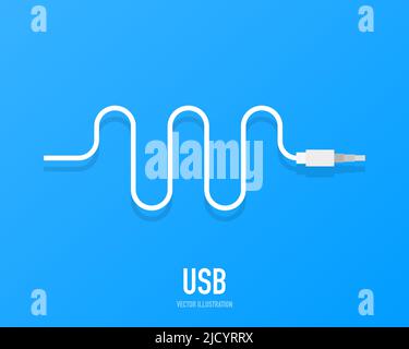 Power Concept Hintergrunddesign, weißes USB-Kabel, isoliert auf blauem Hintergrund. Stock Vektor