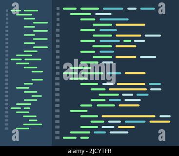 Programmier- und Codierungskonzept. Code auf dem Bildschirm Laptop. Vektorgrafik in einem flachen Stil. Stock Vektor