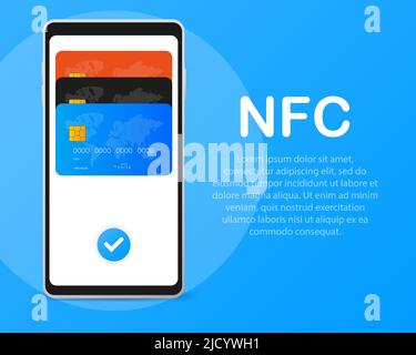 Mobile Zahlung. NFC-Smartphone-Konzept-Symbol in flachem Stil. Stock Vektor