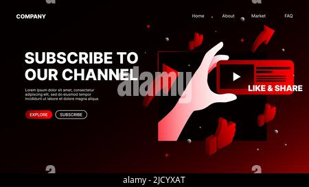 Abonnieren Sie unseren Channel-Banner. Vorlage Für Die Zielseite Der Red Website. Vektorgrafik Stock Vektor