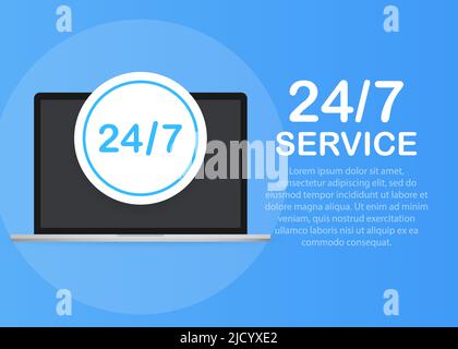 Symbol für die Vektorlinie für 24-Stunden-Service. 24-Stunden-Service-Line-Symbol für Infografik, Website oder App. Stock Vektor