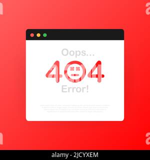 404-Fehlerseite nicht isoliert auf rotem Hintergrund gefunden. Vektorgrafik. Stock Vektor