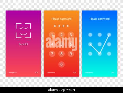 Displaysperre Authentifizierung Passwort Smartphone Hintergrund Vorlage. Es werden die Kennwortnummern der Screenlock-Sperre oder des Sperrbildschirms angezeigt. Stock Vektor