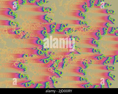 Strukturierter farbiger Hintergrund mit floralen Motiven für Textilien oder Drucke. Verdrehte Elemente in Form eines Kreises für Modetrends, Innenraumlösungen Stockfoto