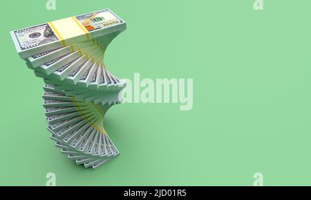 Große Geldstapel aus Dollar. Konzept der US-Dollar-Finanzierung. 3D Rendern Stockfoto