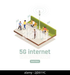 Moderne Internet 5G Kommunikationstechnologie isometrische Zusammensetzung mit Blick auf die Menschen im Freien mit schnellen Web-Verbindung Vektor-Illustration Stock Vektor