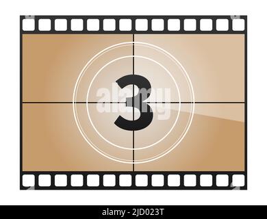 Ein klassischer Film Countdown Frame auf der Nummer drei. Vektorgrafik. Stock Vektor