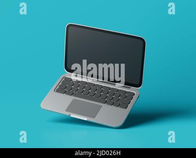Einfaches, leichtes Notebook mit leerem Bildschirm, 3D-Render-Abbildung. Isoliertes Objekt im Hintergrund Stockfoto