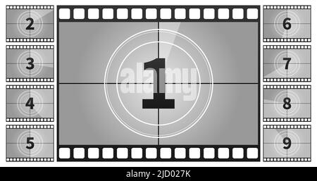 Ein klassischer Film Countdown Frame an den Zahlen. Vektorgrafik. Stock Vektor