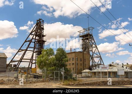 Poppet steht in der Rasp Mine in South Broken Hill, New South Wales Stockfoto