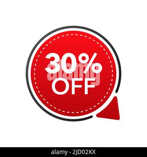 Trendige flache Werbung mit rotem Rabatt-Flach-Abzeichen für Promo-Design. Plakatabzeichen. Business-Design. Vektorgrafik. Stock Vektor