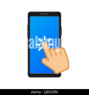 Tippen Sie auf dem Smartphone auf. Symbol für Kommunikation. Zeigersymbol. Klicken Sie mit dem Finger Stock Vektor