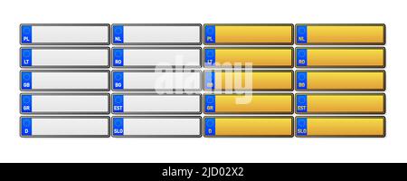 Europäisches Nummernschild Auto. Informationsschild. Optionen für Kfz-Kennzeichen. Stock Vektor
