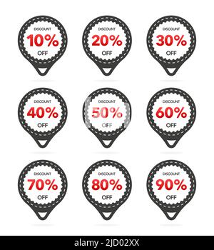 Trendige flache Werbung mit rotem Rabatt-Flach-Abzeichen für Promo-Design. Plakatabzeichen. Business-Design. Vektorgrafik. Stock Vektor