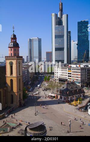 Deutschland, Hessen, Frankfurt am Main, Hauptwache, Skyline, Katharinenkirche, Wolkenkratzer, Stockfoto