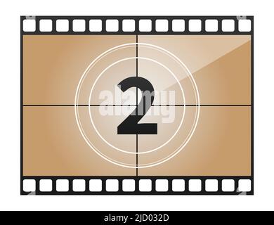 Ein klassischer Film Countdown Frame auf der Nummer zwei. Vektorgrafik. Stock Vektor